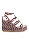 Valentino Garavani Rockstud Wedge Sandal In Laminated Nappa With 95mm Straps Woman Multicolour 42 In Purple