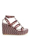 Valentino Garavani Rockstud Wedge Sandal In Laminated Nappa With 95mm Straps Woman Multicolour 42