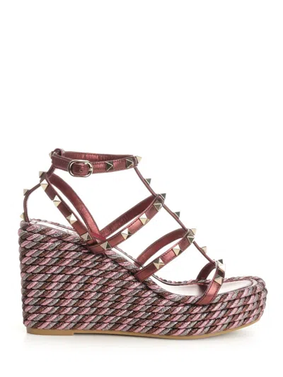 Valentino Garavani Metallic Calfskin Wedge Sandals Violet