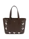 Valentino Metallic-eyelet Leather Tote Bag In Brown