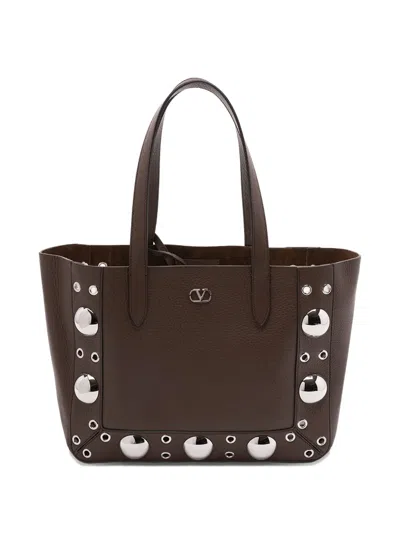 Valentino Garavani Metallic-eyelet Leather Tote Bag In Brown