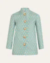 Valentino Crystal-embellished Metallic Wool-blend Jacquard Jacket In Blue Gold