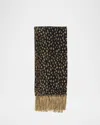 Valentino Metallic Jacquard Animal Fringe Scarf In Brown