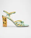 Valentino Metallic Jewel Ankle-strap Sandals In Morning Dew/multicolor