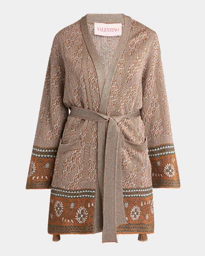 VALENTINO METALLIC KNIT WRAP CARDIGAN