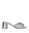 Valentino Womens Vlogo Signature Crochet Metallic Heeled Leather Mules Gold Comb In Gold