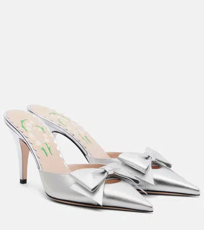 Valentino Garavani Metallic Leather Mules In White