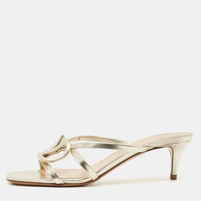 Pre-owned Valentino Garavani Metallic Leather Vlogo Signature Slide Sandals Size 36