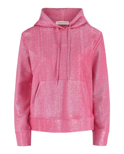 Valentino Metallic Logo-embossed Hoodie In Pink