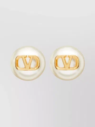 Valentino Garavani Vlogo Signature Pearl Stud Earrings In Beige