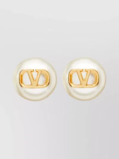 Valentino Garavani Vlogo Signature Pearl Stud Earrings In Gold