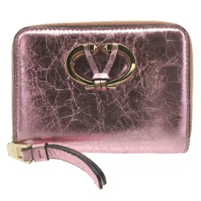 Pre-owned Valentino Garavani Valentino Metallic Pink Leather Wallet (bi-fold) ()