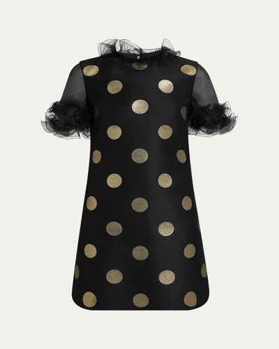 Valentino Metallic Polka Dot Sheer Ruffle Mini Dress In Black