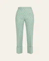 Valentino Metallic Printed Cuffed Hem Wool Trousers In Blue Gold