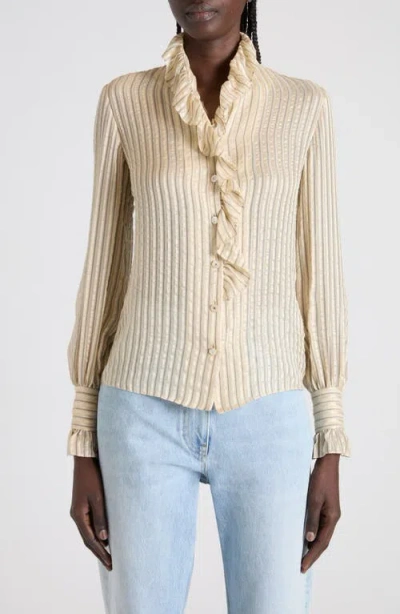 VALENTINO VALENTINO METALLIC STRIPE SILK SEERSUCKER SHIRT