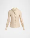Valentino Metallic Striped Ruffle Button-down Shirt In Neutral