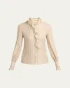 Valentino Metallic Striped Ruffle Button-down Shirt In Neutral