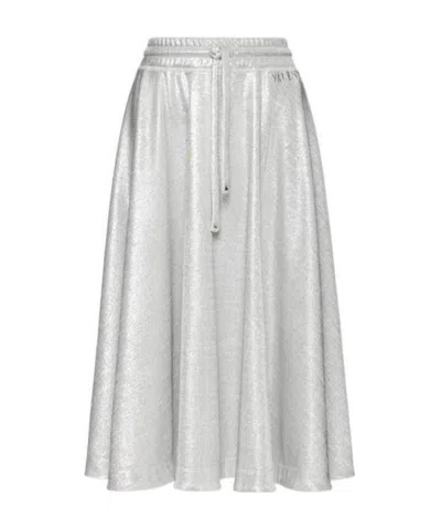 Valentino Metallic-threading Midi Skirt In Argento