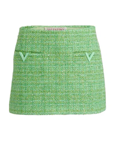 Valentino Metallic-threading Tweed Skirt In Multi