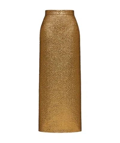 Valentino Metallic Vgold Midi Skirt In Gold