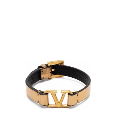 Valentino Garavani Metallic Vlogo Buckle Bracelet In Black