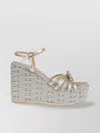 Valentino Metallic Wedge Strappy Open Toe Espadrilles