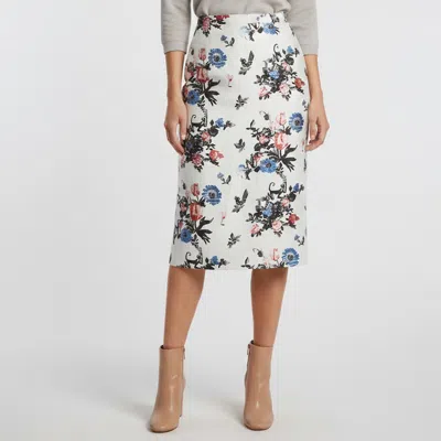 Pre-owned Valentino Metallic White Floral Jacquard Linen Blend Pencil Skirt S