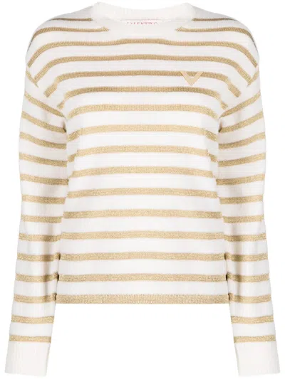 Valentino Metallic-striped Virgin Wool Sweater In Neutral