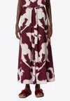 Valentino Crepe De Chine Metamorphos Gryphon Allover Midi Skirt In Bordeaux