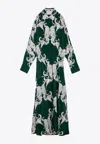 Valentino Metamorphos Siren Silk Printed Maxi Shirt Dress In Green