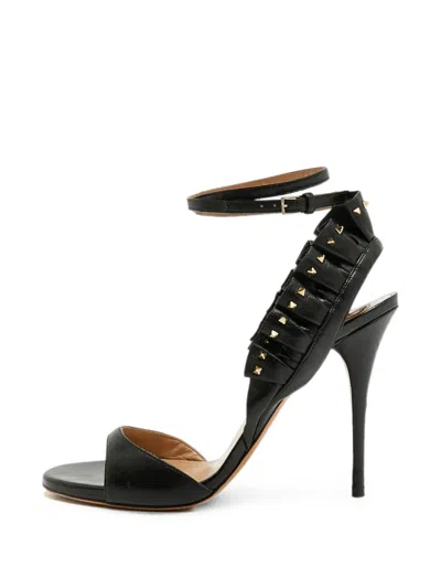 Pre-owned Valentino Garavani Microstud Ruffled Sandals In Black