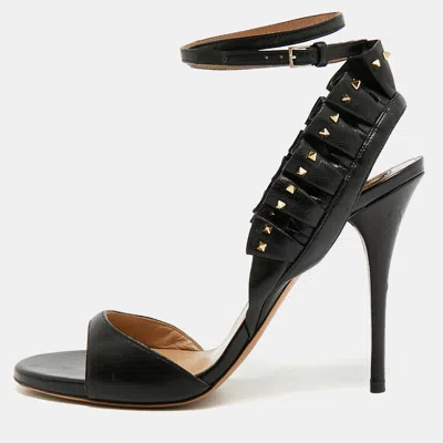 Pre-owned Valentino Garavani Microstud Size 38.5 Black Leather Slingback Sandals