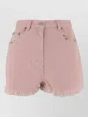 Valentino Knee Length Shorts Frayed Hem Floral Pockets Belt Loops In Pink