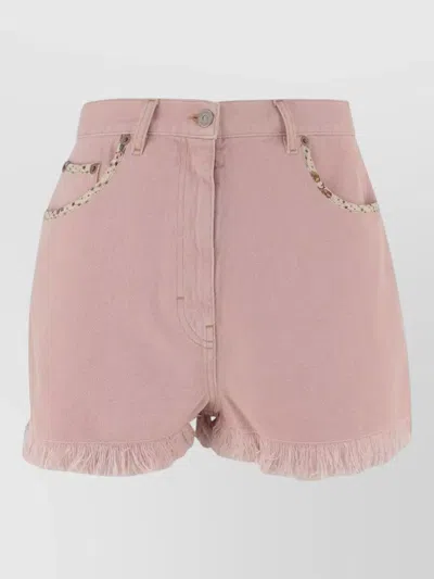 VALENTINO MID RISE DENIM SHORTS EMBROIDERED POCKETS
