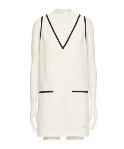 Valentino Midi Dress In Canestrello Cotton Tweed In Neutral
