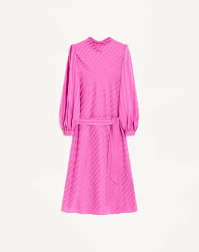 Valentino Midi Dress In Shiny-matte Jacquard With Logo-stripe Woman Fuchsia 40 In Pink