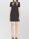 Valentino Embellished Pussy-bow Wool And Silk-blend Crepe Mini Dress In Black