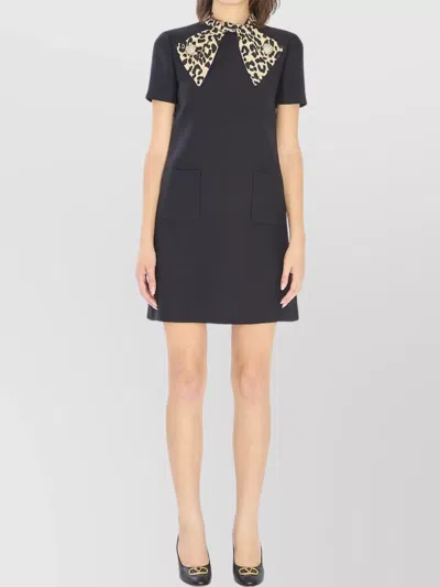 VALENTINO MIDI DRESS WITH LEOPARD PRINT COLLAR