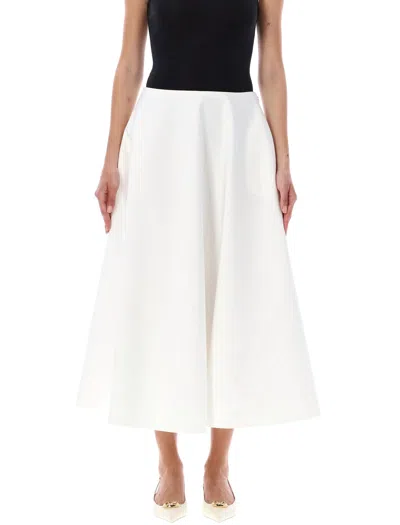 Valentino Poplin Midi Skirt In Bianco_ottico