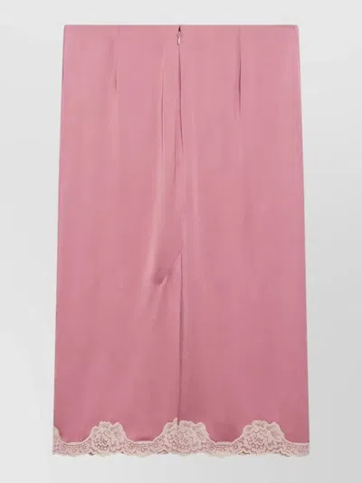 Valentino Midi Satin Slip Dress Lace Trim In Pink
