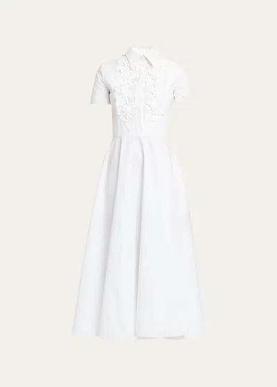Valentino Midi Shirtdress With Flower Cutout Detail In White