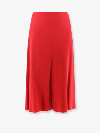 Valentino Silk A Line High Waist Slit Skirt In Red
