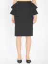 Valentino Couture Crepe Midi Skirt With Ruffle Detail In Black