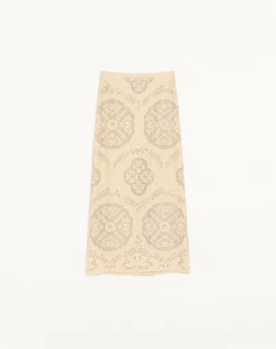 Valentino Midi Skirt In Floral Stamp Blanket In Neutral