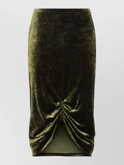 Valentino Midi Skirt Ruched Detail Velvet Texture In Green