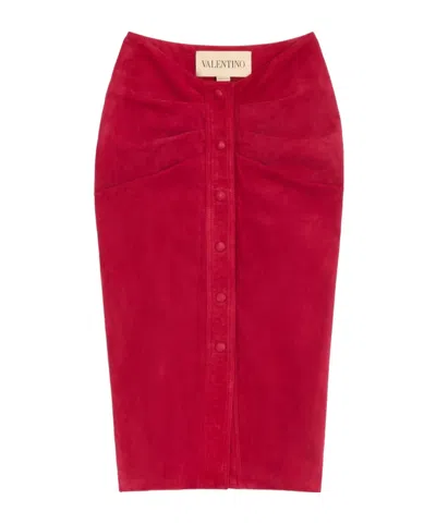 Valentino Midi Skirt With Snap Buttons In Red