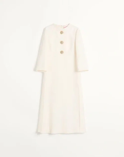 Valentino Quarter-sleeve Brooch Wool Midi Dress In Yellow Cream