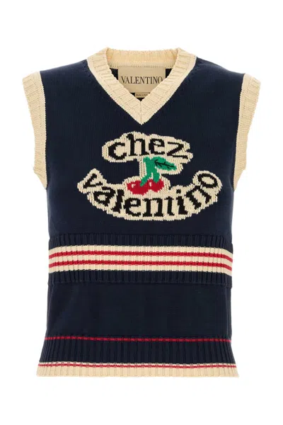 Valentino Cotton Sleeveless Vest Featuring Contrast Stripes In Multi