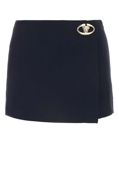Valentino Embellished Wrap-effect Wool And Silk-blend Mini Skirt In Navy