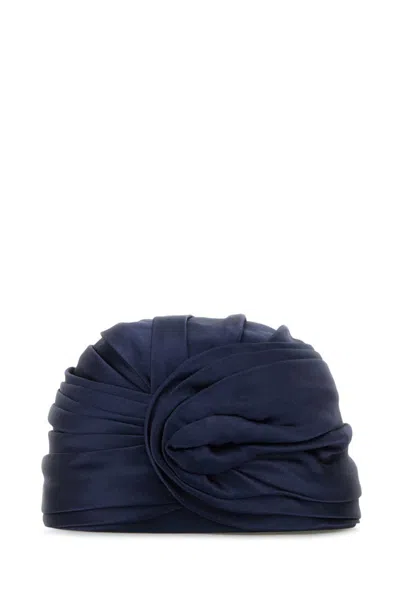 VALENTINO GARAVANI MIDNIGHT BLUE SATIN TURBAN HAT